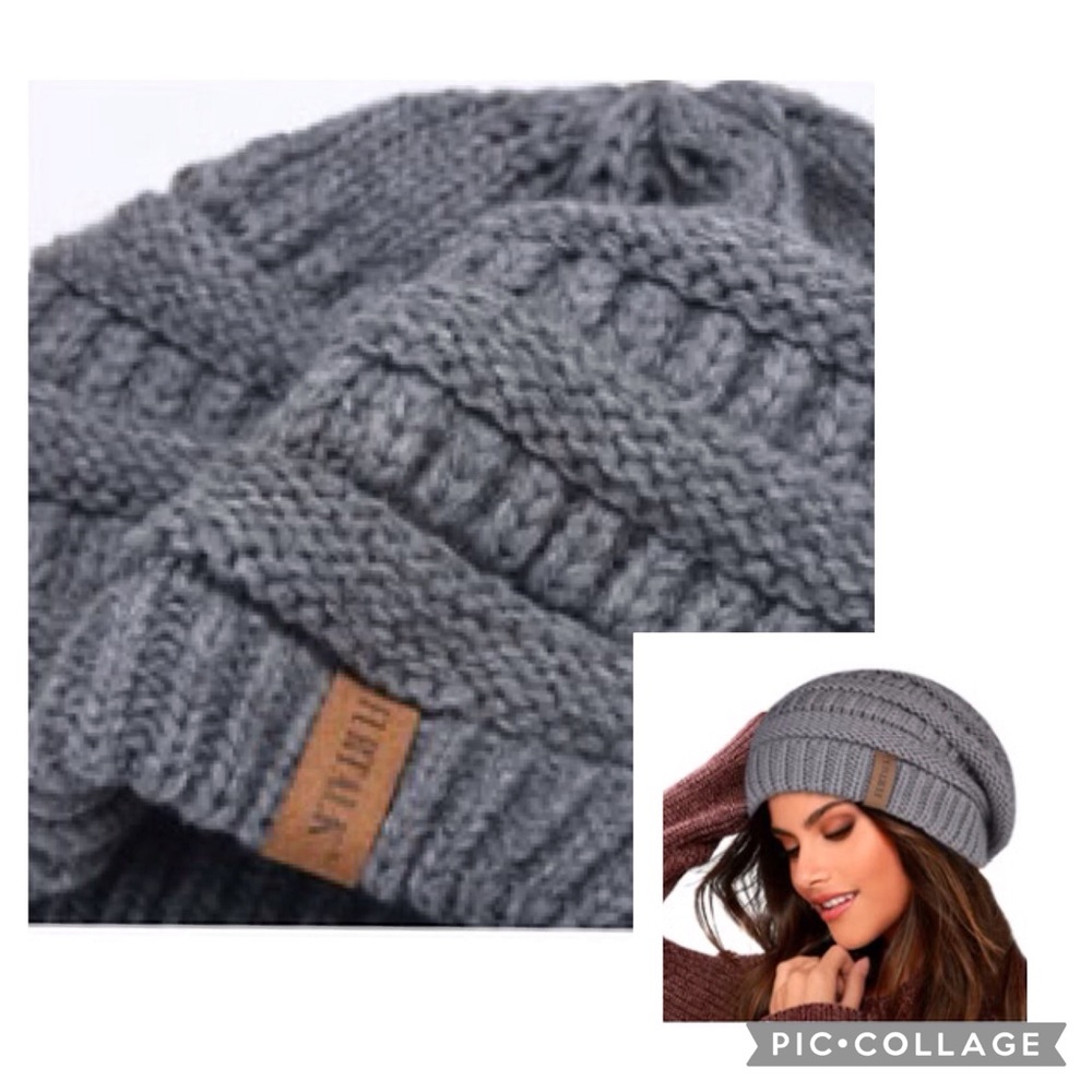 Furtalk Fleece-Lined Slouchy Beanie w/Pom-Pom